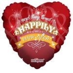 18 inch Valentine balloon heart shaped with Happily Ever After message in red