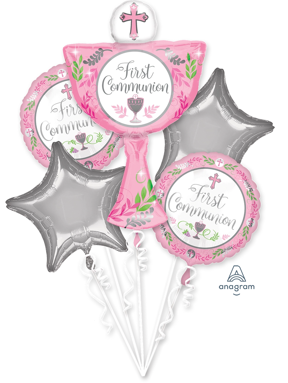 37368-Communion-Day-Girl.webp Communion Day Girl Foil Balloon Bouquet (5 Balloons) - Image 1