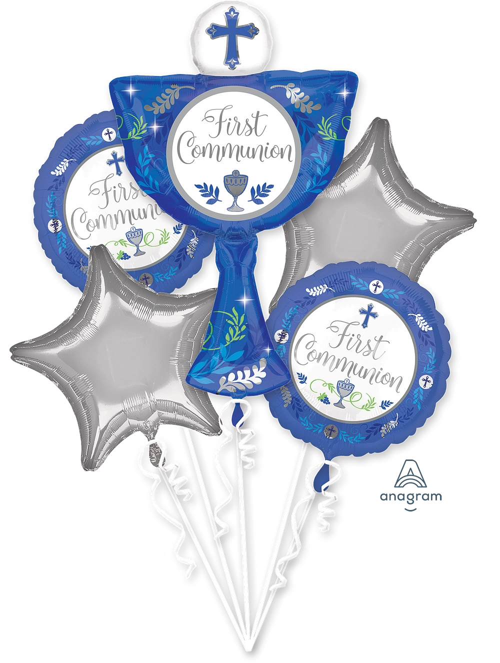 37369-Communion-Day-Boy.webp Communion Day Boy Foil Balloon Bouquet (5 Balloons) - Image 1