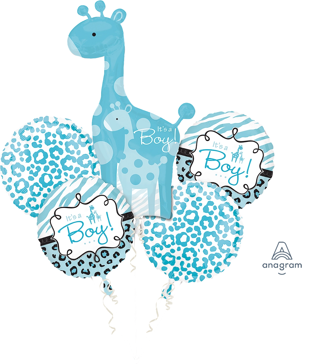 A111122-Sweet-Safari-Boy.webp Sweet Safari Boy Foil Balloon Bouquet (5 Balloons) - Image 1