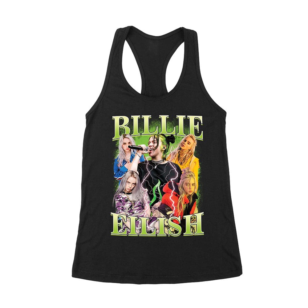 Ble-02_Wrtt-Black.jpg Billi-Eilsh Live Collage Concert Style T-Shirt For Music Lovers Women'S Racerback Tank Top – Viva Party