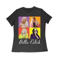 Color Pop Billie Eilish Portrait T-Shirt for Artistic Music Fans Women Relaxed – Viva Party