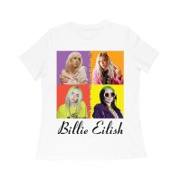 Color Pop Billie Eilish Portrait T-Shirt for Artistic Music Fans Women Relaxed