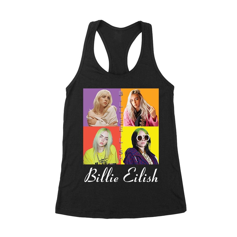 Ble-03_Wrtt-Black.jpg Color Pop Billie Eilish Portrait T-Shirt For Artistic Music Fans Women'S Racerback Tank Top – Viva Party