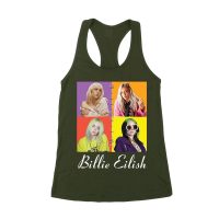 Color Pop Billie Eilish Portrait T-Shirt for Artistic Music Fans Women's Racerback Tank Top