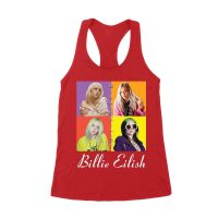Color Pop Billie Eilish Portrait T-Shirt for Artistic Music Fans Women's Racerback Tank Top