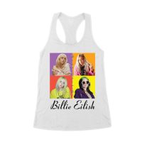 Color Pop Billie Eilish Portrait T-Shirt for Artistic Music Fans Women's Racerback Tank Top