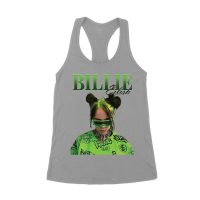 Neon Green Billie Eilish Face Design T-Shirt with Signature Look Women's Racerback Tank Top
