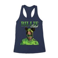 Neon Green Billie Eilish Face Design T-Shirt with Signature Look Women's Racerback Tank Top