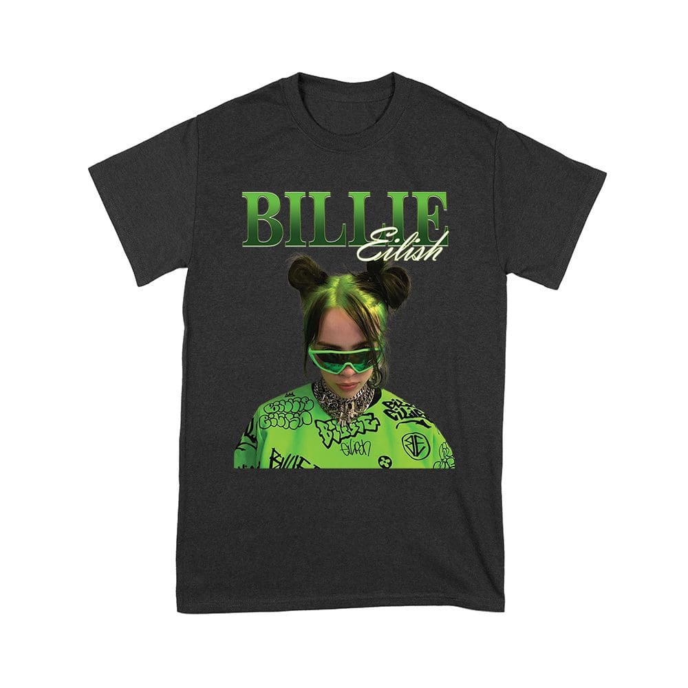 Ble-06_Y-Black.jpg Neon Green Billie Eilish Face Design T-Shirt With Signature Look Unisex Youth – Viva Party