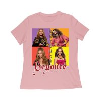 Color Block Beyonce Portrait T-Shirt with Artistic Text Design Women Relaxed