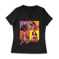 Color Block Beyonce Portrait T-Shirt with Artistic Text Design Women Jersey V-Neck – Viva Party