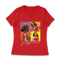 Color Block Beyonce Portrait T-Shirt with Artistic Text Design Women Jersey V-Neck
