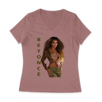 Golden Glam Beyonce Graphic T-Shirt with Vertical Bold Lettering Women Jersey V-Neck