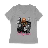 Black and White Beyonce Portrait T-Shirt with Touch of Color Contrast Women Jersey V-Neck