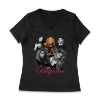 Black and White Beyonce Portrait T-Shirt with Touch of Color Contrast Women Jersey V-Neck – Viva Party