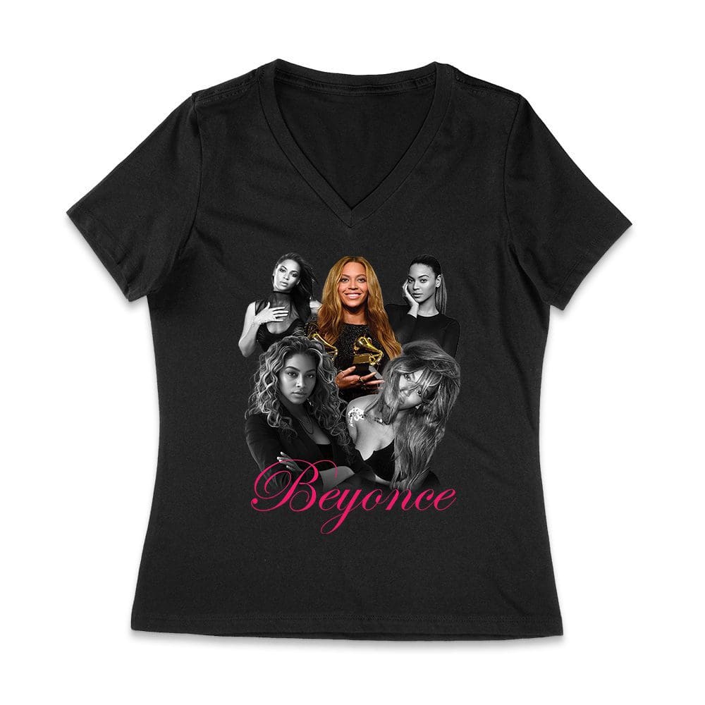 Bon-09_Wvn-Black.jpg Black And White Beyonce Portrait T-Shirt With Touch Of Color Contrast Women Jersey V-Neck – Viva Party