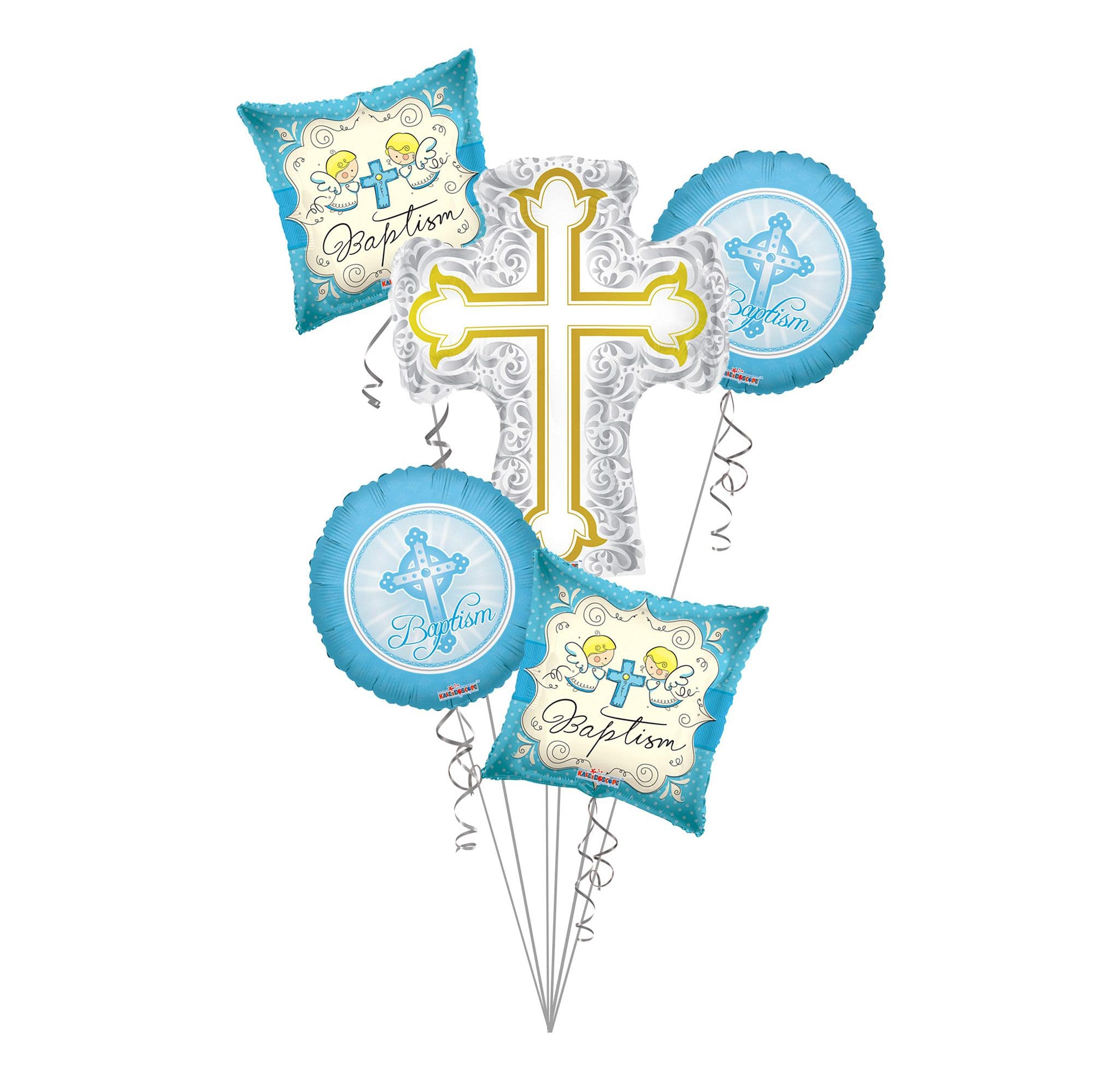 Bt-05-S1 Baby Boy Christening, Baptism Silver &Amp;Amp; Gold Cross Balloon Bouquet, Baptism Balloon Bouquet (5 Balloons) – Viva Party