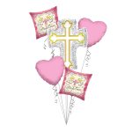 Baptism Balloon Bouquet, Baptism Silver & Gold Cross Balloon Bouquet, Baby Girl Christening (5 Balloons) – Viva Party