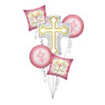 Baptism Balloon Bouquet, Baptism Silver & Gold Cross Balloon Bouquet, Baby Girl Christening (5 Balloons) – Viva Party