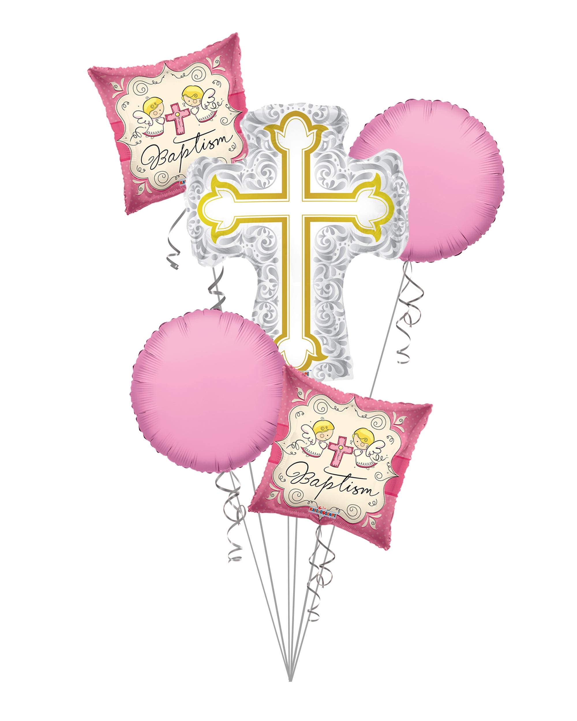 Bt-05-S9 Baptism Balloon Bouquet With Silver And Gold Cross Balloons For Baby Girl Christening