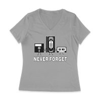 Never Forget Old Cassette, Floppy, and Deck Disk T-Shirt ? Retro Nostalgia Tee for Classic Tech and Vintage Vibe Lovers Women Jersey V-Neck