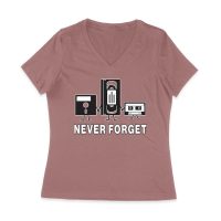 Never Forget Old Cassette, Floppy, and Deck Disk T-Shirt ? Retro Nostalgia Tee for Classic Tech and Vintage Vibe Lovers Women Jersey V-Neck