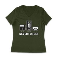 Never Forget Old Cassette, Floppy, and Deck Disk T-Shirt ? Retro Nostalgia Tee for Classic Tech and Vintage Vibe Lovers Women Jersey V-Neck