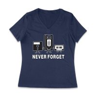 Never Forget Old Cassette, Floppy, and Deck Disk T-Shirt ? Retro Nostalgia Tee for Classic Tech and Vintage Vibe Lovers Women Jersey V-Neck