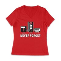 Never Forget Old Cassette, Floppy, and Deck Disk T-Shirt ? Retro Nostalgia Tee for Classic Tech and Vintage Vibe Lovers Women Jersey V-Neck
