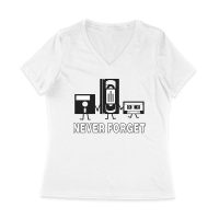Never Forget Old Cassette, Floppy, and Deck Disk T-Shirt ? Retro Nostalgia Tee for Classic Tech and Vintage Vibe Lovers Women Jersey V-Neck