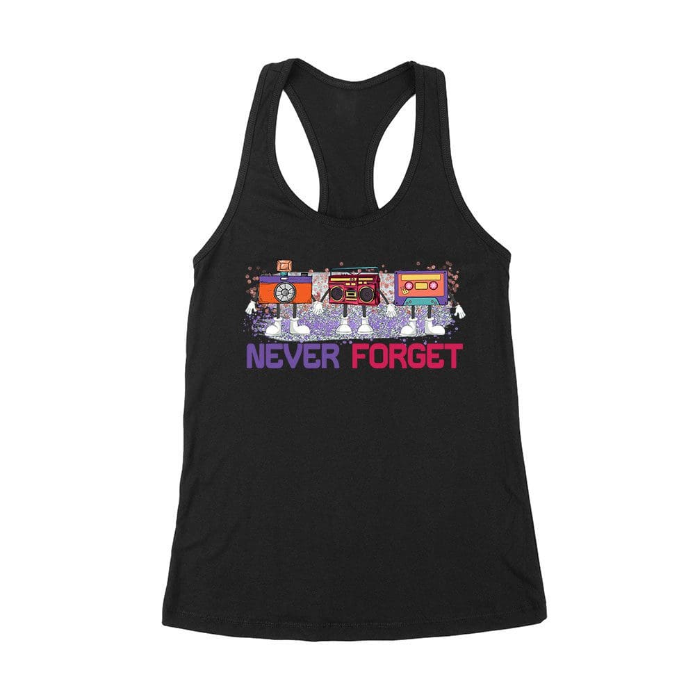 Cart-03_Wrtt-Black.jpg Never Forget - Old Cassette - Camera - And Cassette Piece T-Shirt - Retro Nostalgia Tee For Classic Tech And Vintage Lovers Women'S Racerback Tank Top – Viva Party