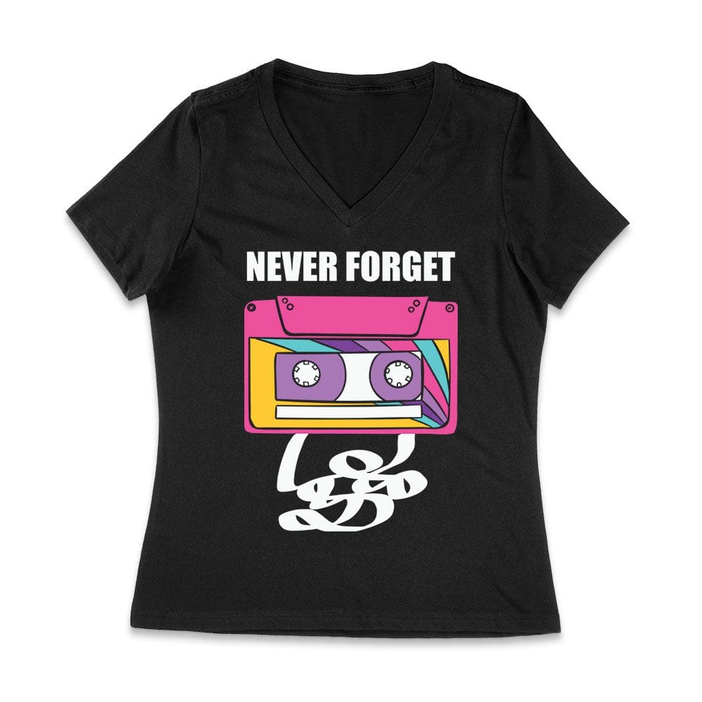 Cart-05_Wvn-Black.jpg Never Forget - Cassette Piece With Tape T-Shirt - Retro Nostalgia Tee For Vintage Music And Classic Tech Fans Unisex Adult T-Shirt Women Jersey V-Neck – Viva Party