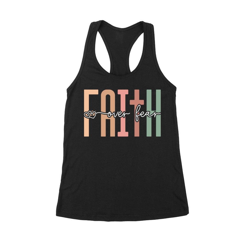 Cart-09_Wrtt-Black.jpg Faith Over Fear Inspirational Graphic T-Shirt For Empowerment Women'S Racerback Tank Top – Viva Party