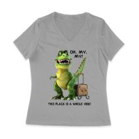 Oh My My! T-Rex Travel Adventure T-Shirt ? This Place is Amazing Women Jersey V-Neck