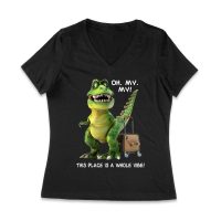 Oh My My! T-Rex Travel Adventure T-Shirt ? This Place is Amazing Women Jersey V-Neck – Viva Party