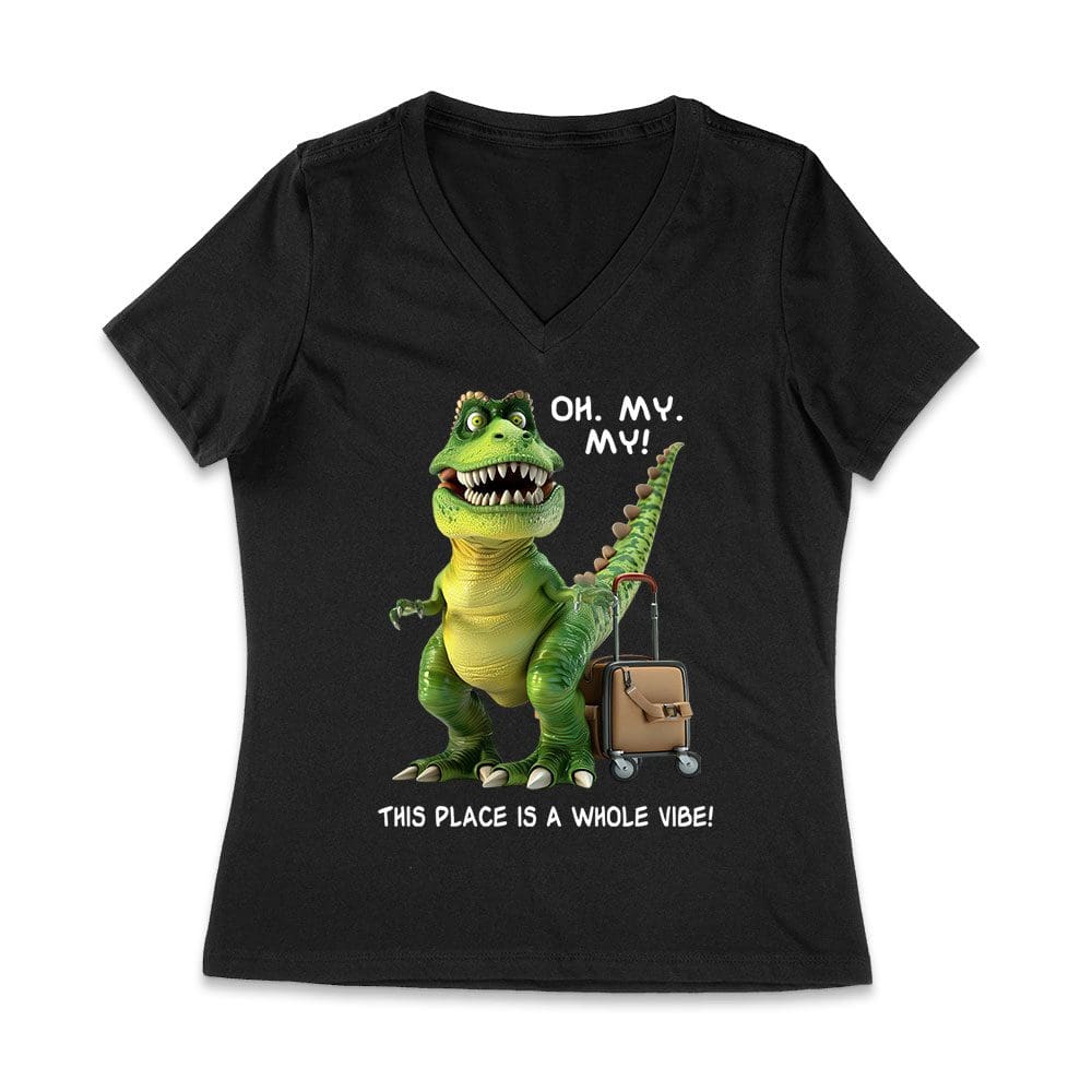 Cart-12_Wvn-Black.jpg Oh My My! T-Rex Travel Adventure T-Shirt ? This Place Is Amazing Women Jersey V-Neck – Viva Party