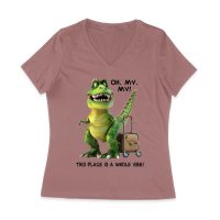 Oh My My! T-Rex Travel Adventure T-Shirt ? This Place is Amazing Women Jersey V-Neck