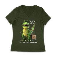 Oh My My! T-Rex Travel Adventure T-Shirt ? This Place is Amazing Women Jersey V-Neck