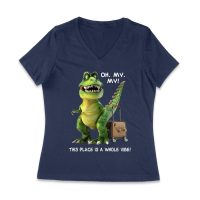 Oh My My! T-Rex Travel Adventure T-Shirt ? This Place is Amazing Women Jersey V-Neck