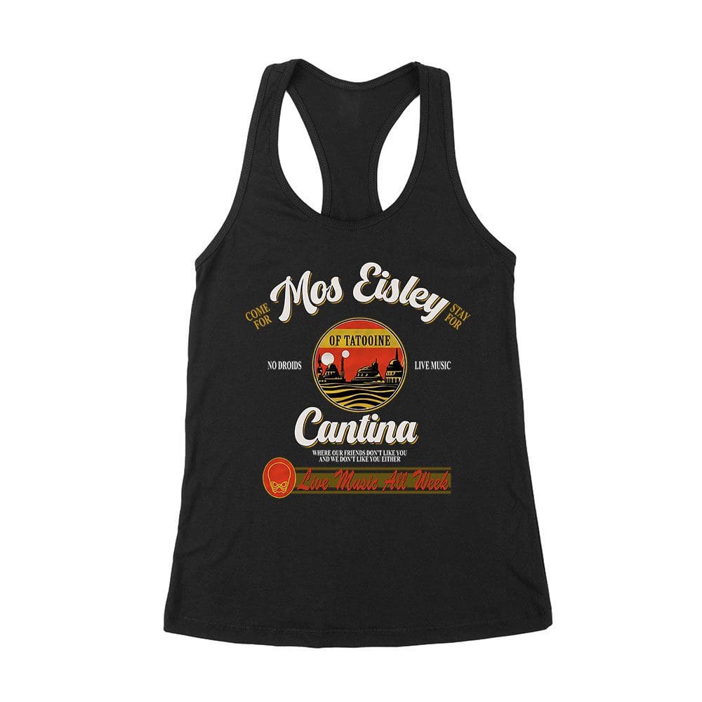 Cart-15_Wrtt-Black.jpg Retro Cantina T-Shirt ? No Droids, Live Music, Outer Space Adventure Graphic Tee Women'S Racerback Tank Top – Viva Party