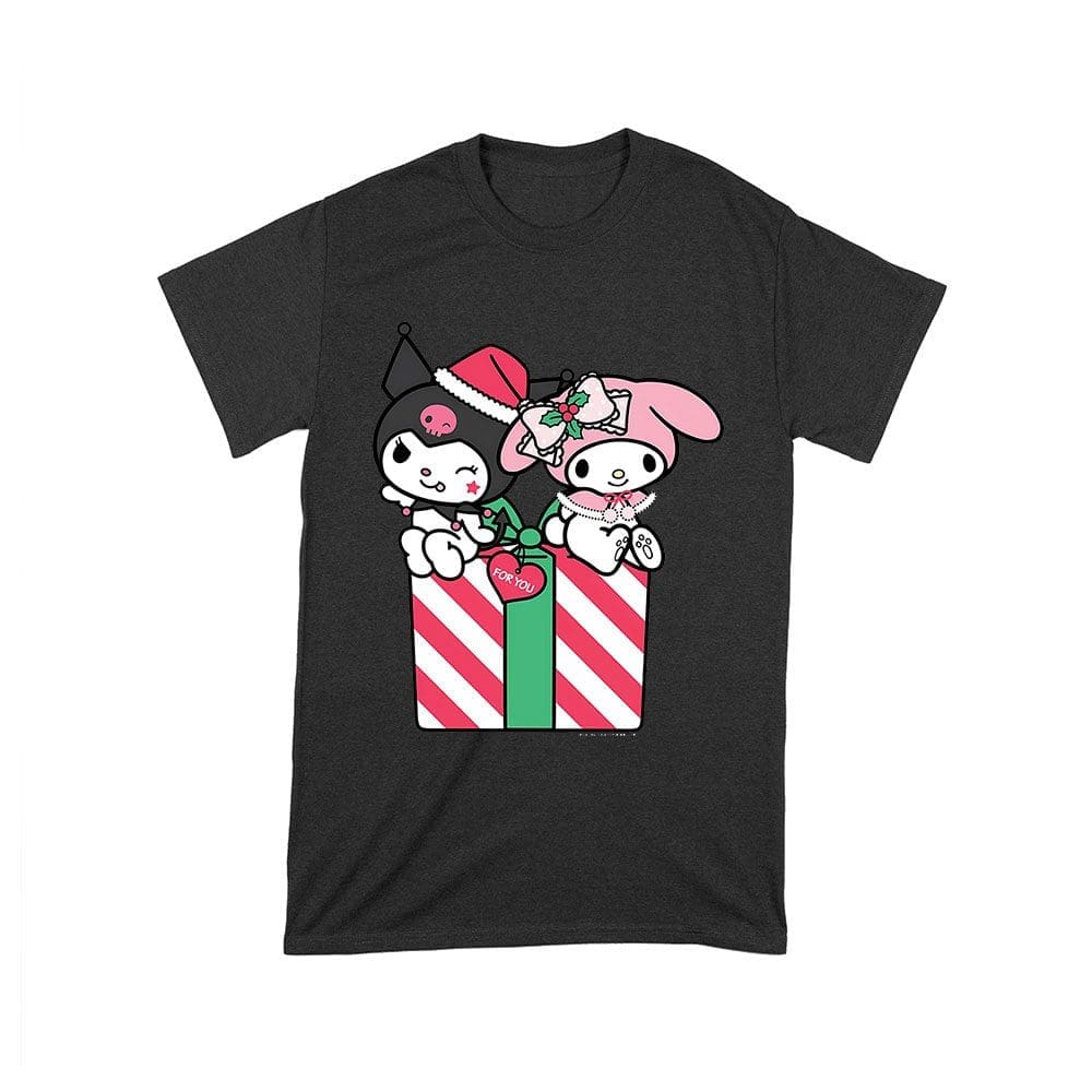 Cart-17_T-Black.jpg Festive Christmas Duo T-Shirt ? Cute Black And Pink Characters With Holiday Gift Box, Perfect Christmas Gift For Kids &Amp;Amp; Teens, Fun Holiday Cartoon Tee Unisex Toddler – Viva Party