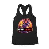 "Mama Saurus" Dinosaur Mom T-Shirt - Fun Retro Vintage Style Tee for Cool Moms and Dino Lovers Women's Racerback Tank Top – Viva Party