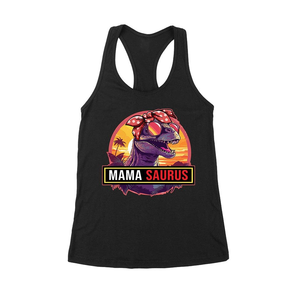 Cart-26_Wrtt-Black.jpg &Amp;Quot;Mama Saurus&Amp;Quot; Dinosaur Mom T-Shirt - Fun Retro Vintage Style Tee For Cool Moms And Dino Lovers Women'S Racerback Tank Top – Viva Party