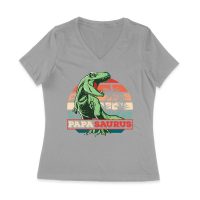 "Papa Saurus" Dinosaur T-Shirt for Dads ? Funny Father?s Day Gift, Perfect Shirt for Dino Lovers and Women Jersey V-Neck