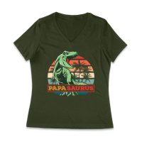 "Papa Saurus" Dinosaur T-Shirt for Dads ? Funny Father?s Day Gift, Perfect Shirt for Dino Lovers and Women Jersey V-Neck