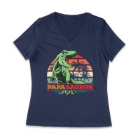 "Papa Saurus" Dinosaur T-Shirt for Dads ? Funny Father?s Day Gift, Perfect Shirt for Dino Lovers and Women Jersey V-Neck