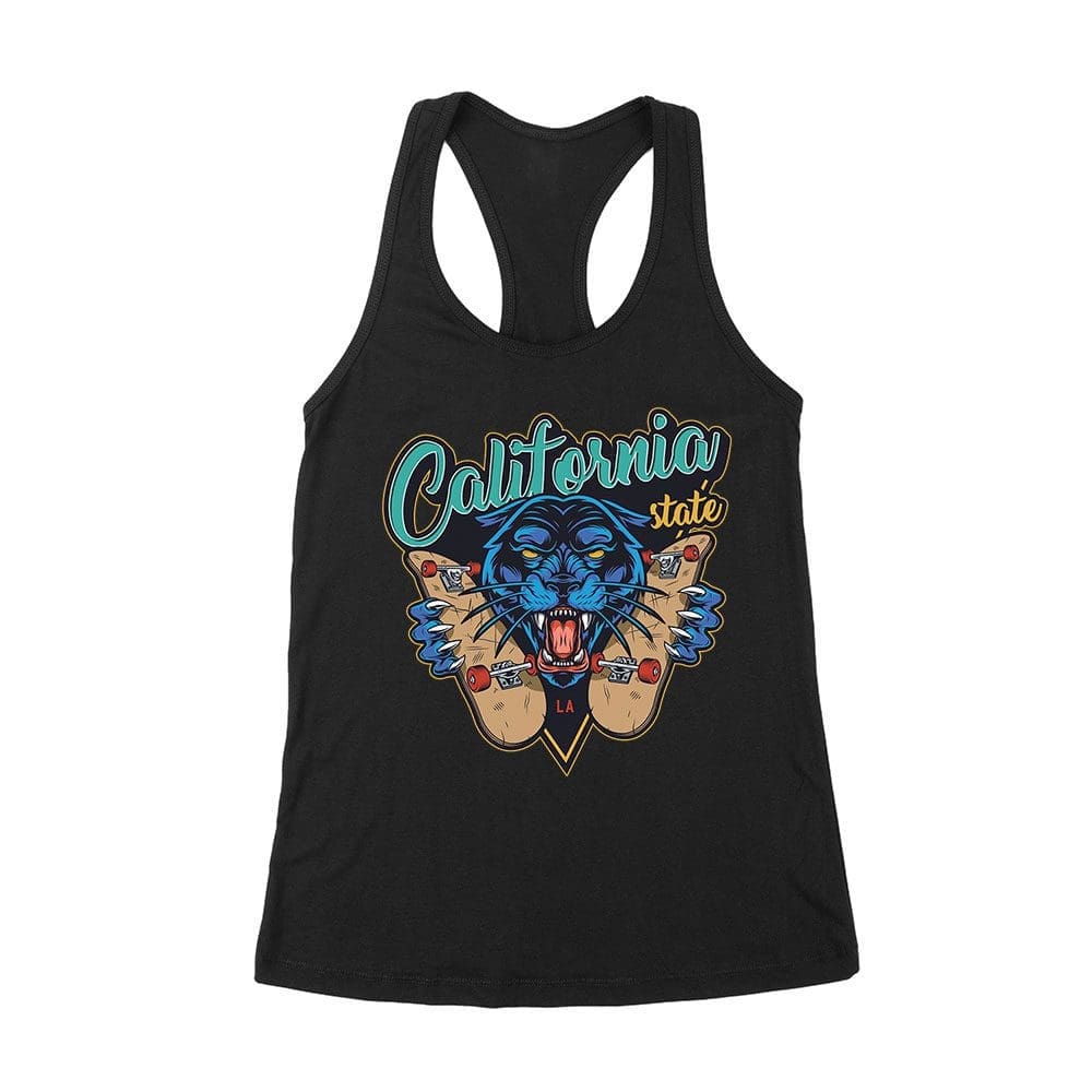 Cart-36_Wrtt-Black.jpg Dynamic Tiger Skateboarding California Graphic Tee - Vibrant Design For Urban Skate Lovers Women'S Racerback Tank Top – Viva Party