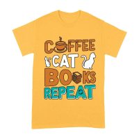 Coffee Cat Books Repeat T-Shirt