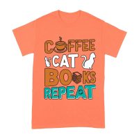 Coffee Cat Books Repeat T-Shirt